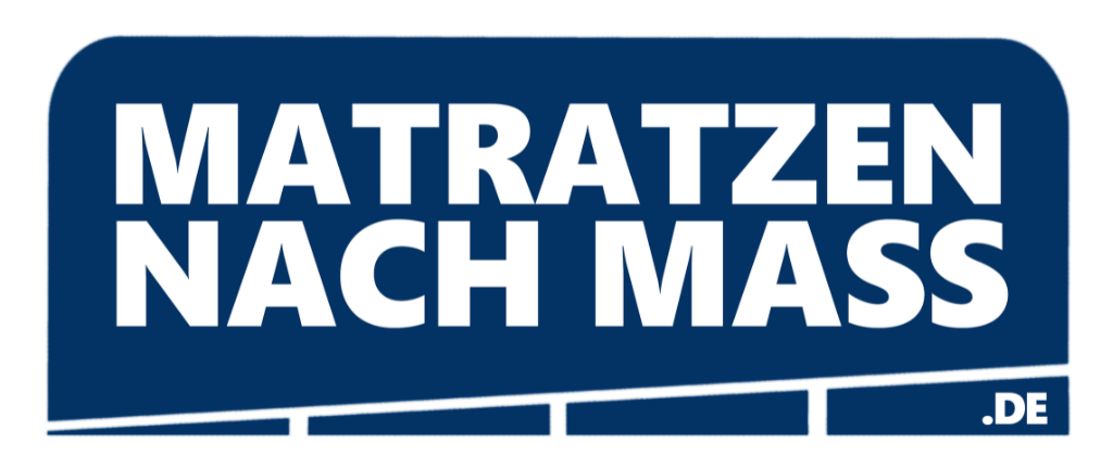 Logo mit weißer Schrift "MATRATZEN NACH MASS" auf dunkelblauem Hintergrund